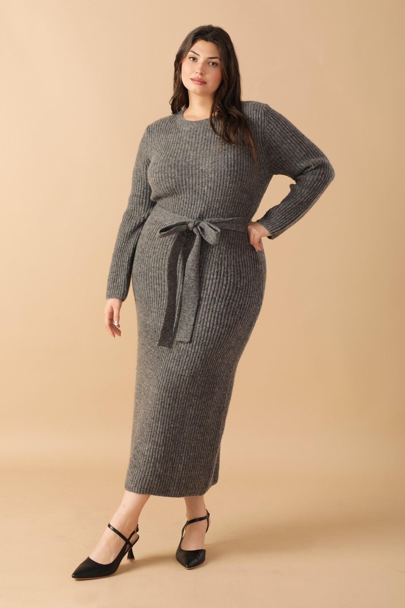 Be Good to Me Sweater Midi Dress in hgrey, view 2 — Soul Flow Apparel