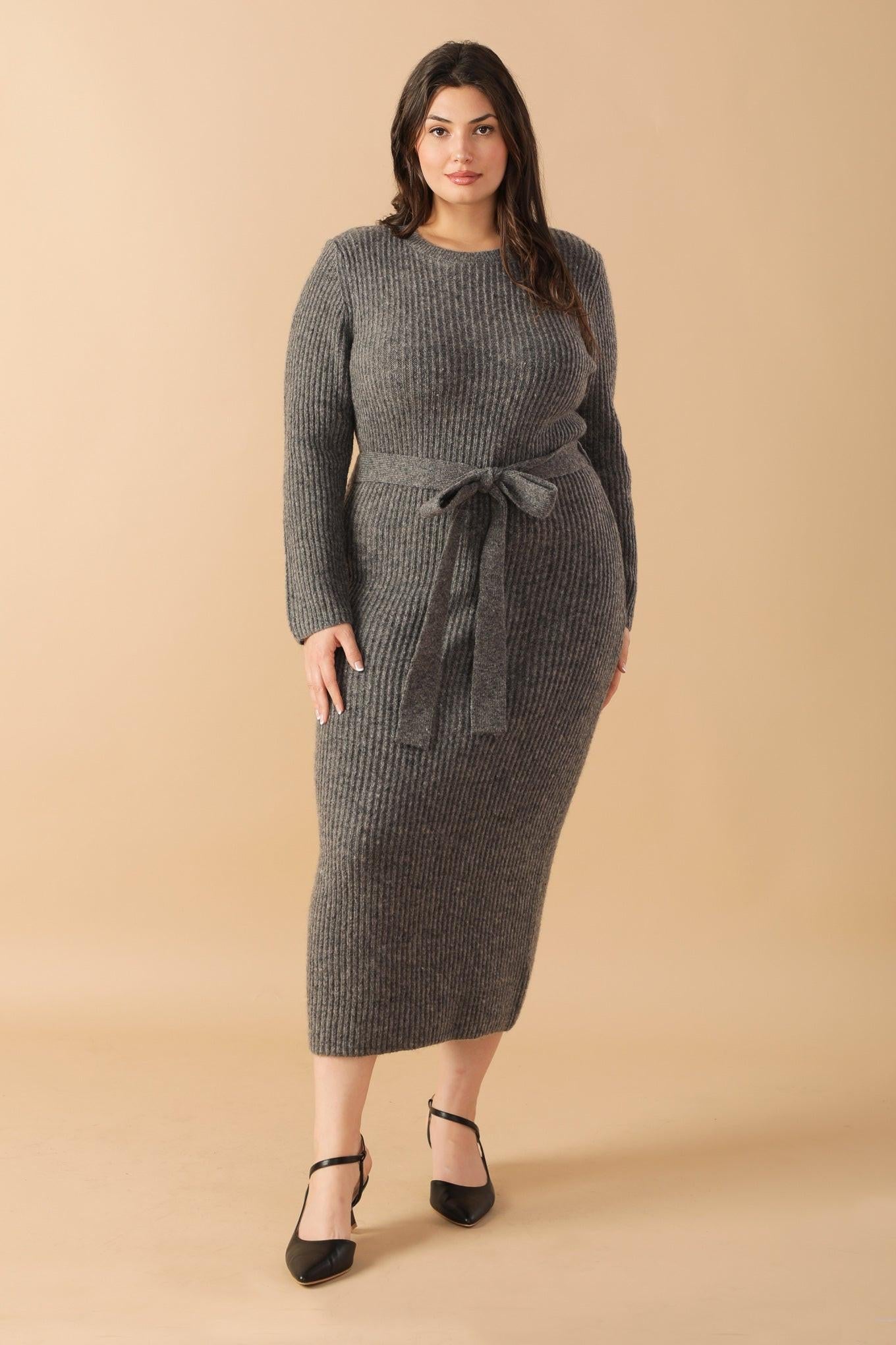 Be Good to Me Sweater Midi Dress in hgrey, view 3 — Soul Flow Apparel