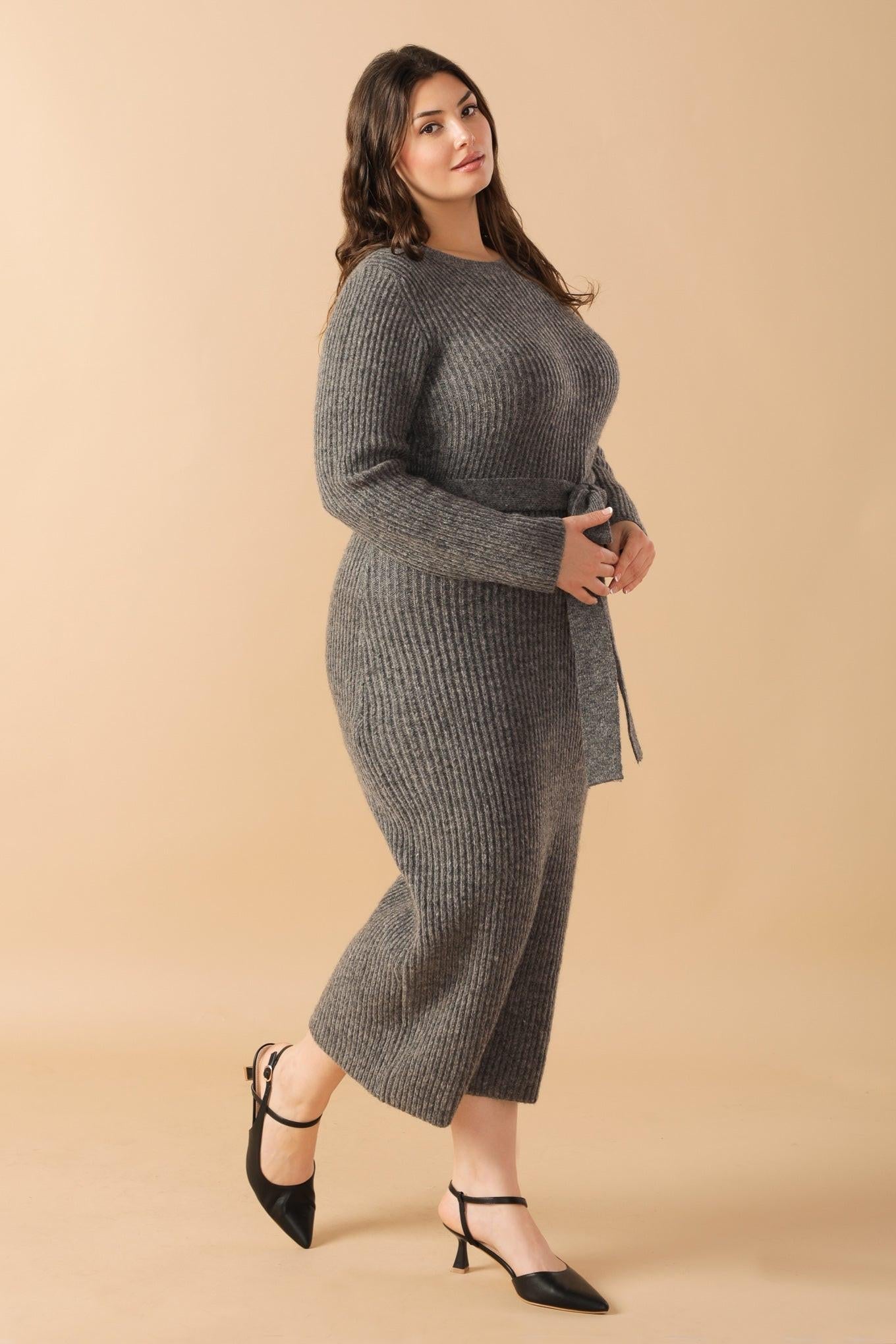 Be Good to Me Sweater Midi Dress in hgrey, view 4 — Soul Flow Apparel