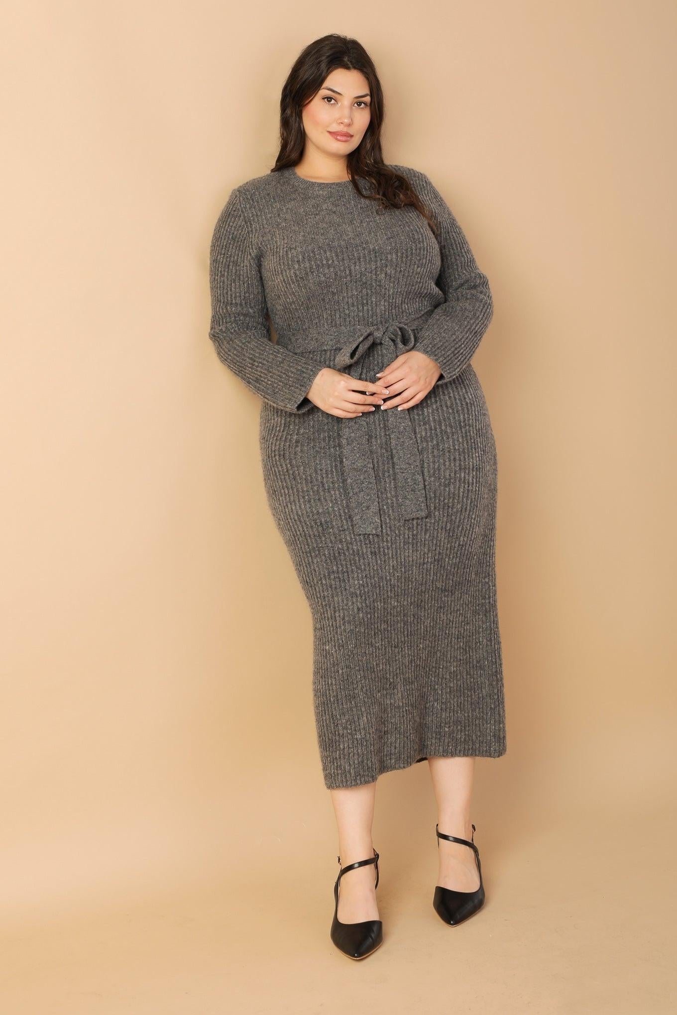 Be Good to Me Sweater Midi Dress in hgrey, view 6 — Soul Flow Apparel