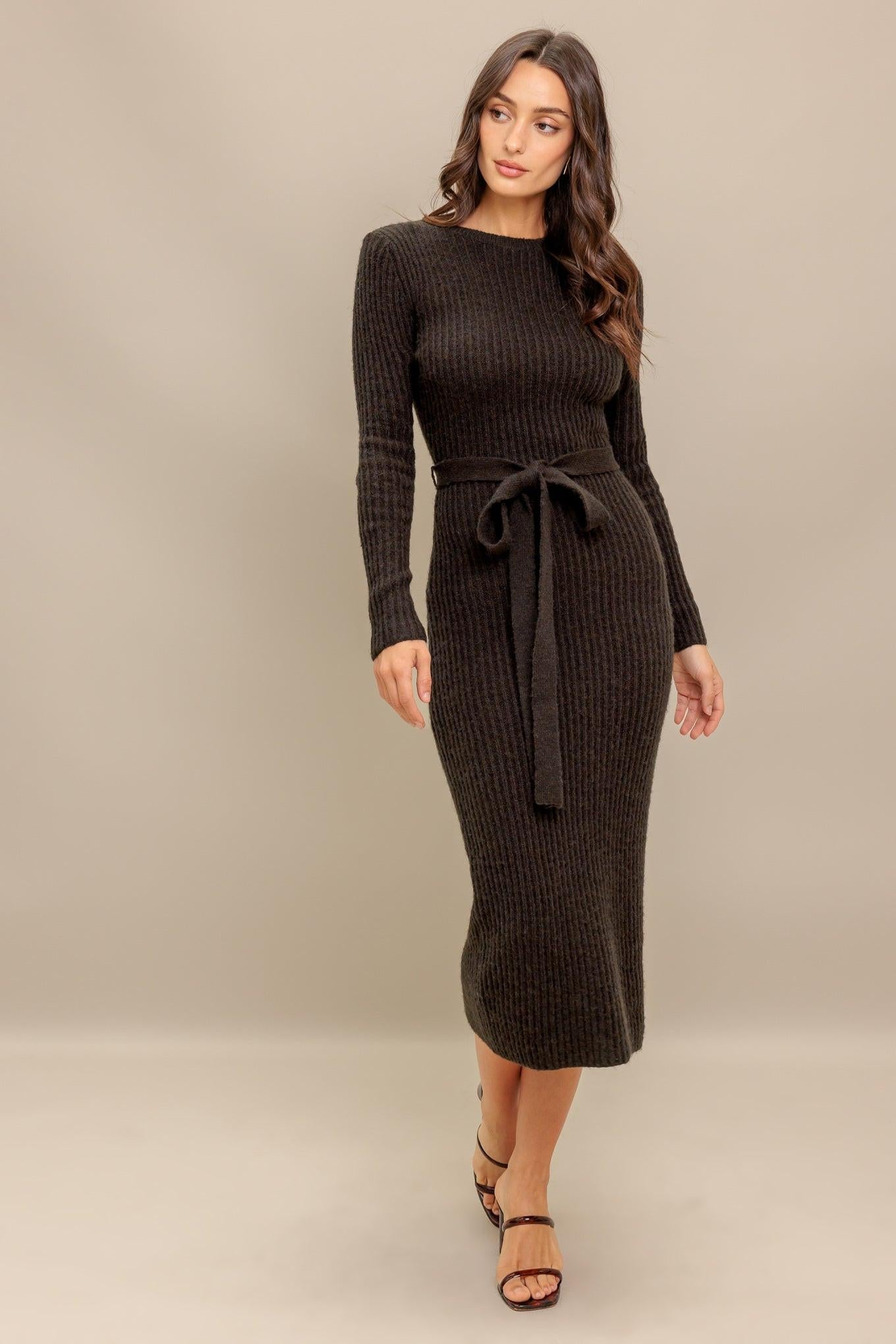 Be Good to Me Sweater Midi Dress in brown, view 2 — Soul Flow Apparel