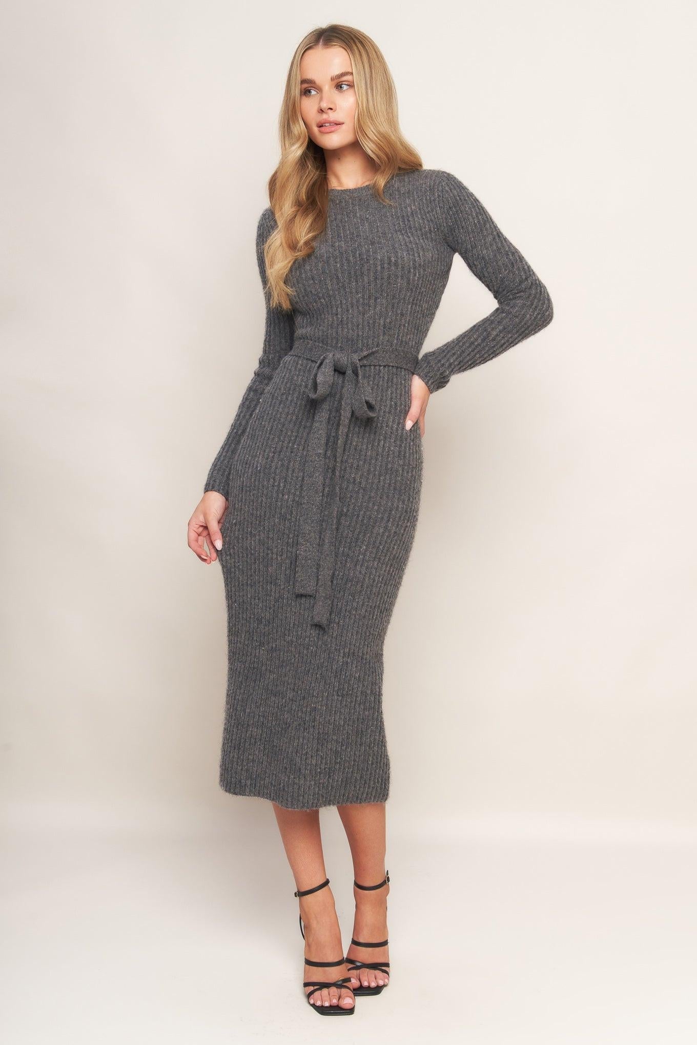 Be Good to Me Sweater Midi Dress in h.grey, view 1 — Soul Flow Apparel