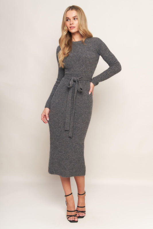 Be Good to Me Sweater Midi Dress in h.grey, view 1 — Soul Flow Apparel