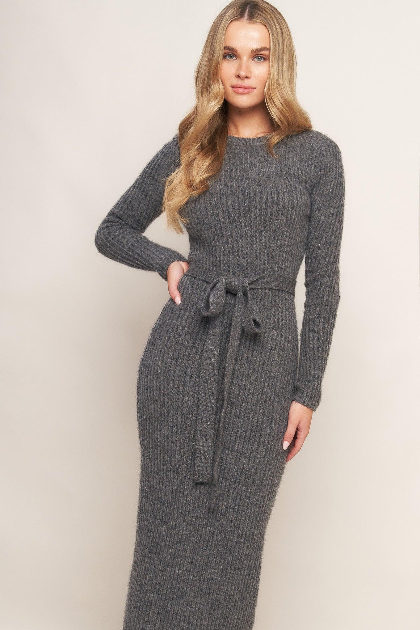 Be Good to Me Sweater Midi Dress in h.grey, view 2 — Soul Flow Apparel