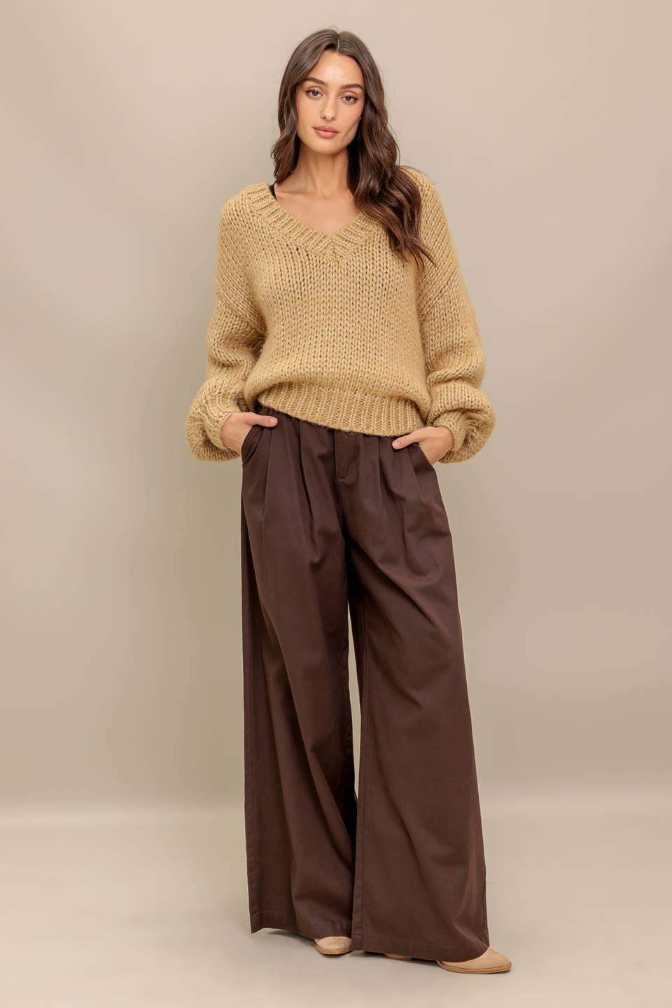 Earthy Touch Sweater Knit Top in camel gold, view 1 — Soul Flow Apparel
