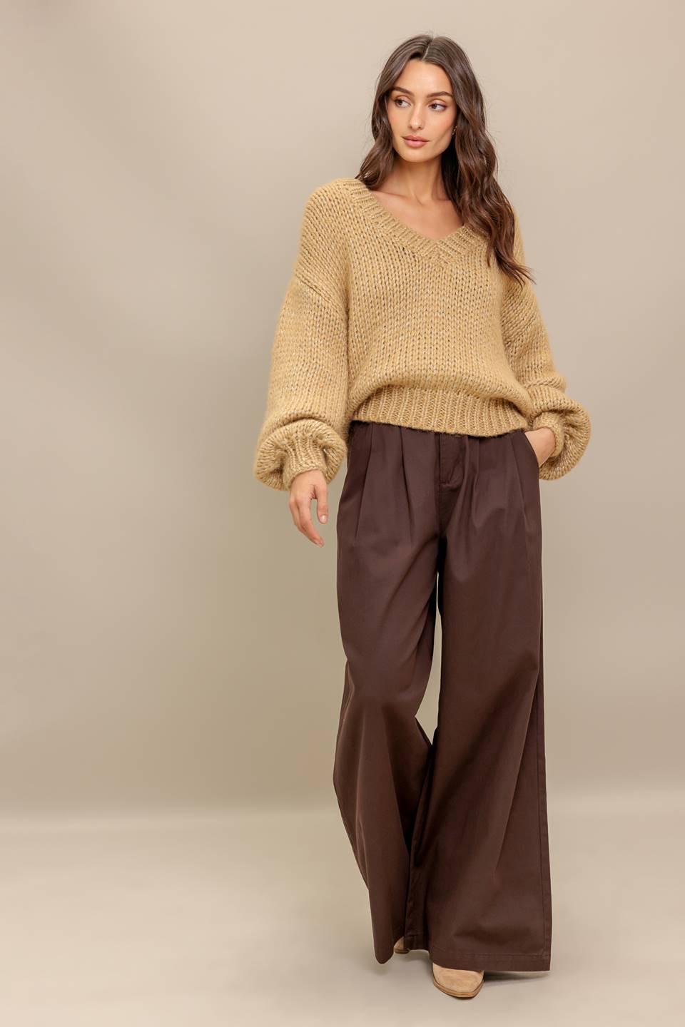 Earthy Touch Sweater Knit Top in camel gold, view 2 — Soul Flow Apparel