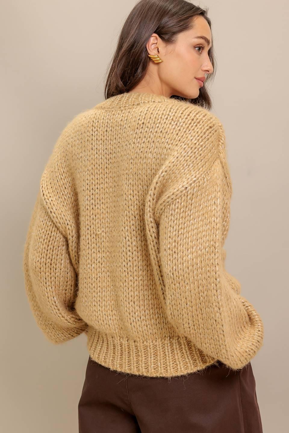 Earthy Touch Sweater Knit Top in camel gold, view 6 — Soul Flow Apparel