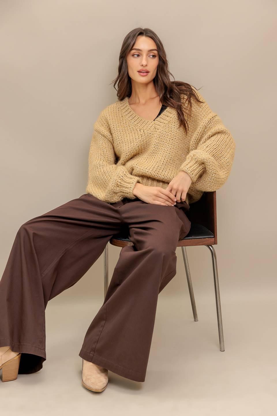 Earthy Touch Sweater Knit Top in camel gold, view 7 — Soul Flow Apparel