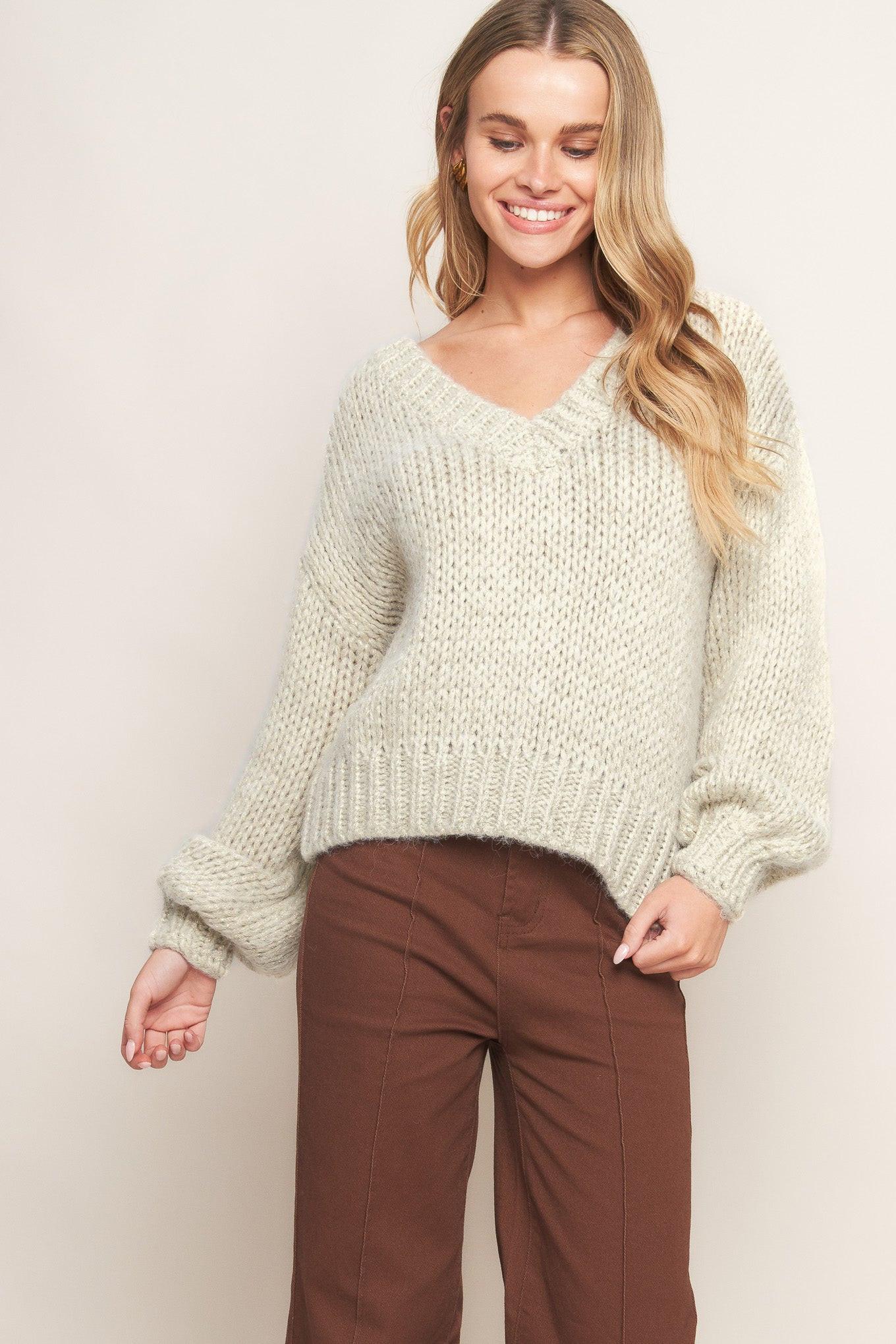 Earthy Touch Sweater Knit Top in cream gold, view 2 — Soul Flow Apparel