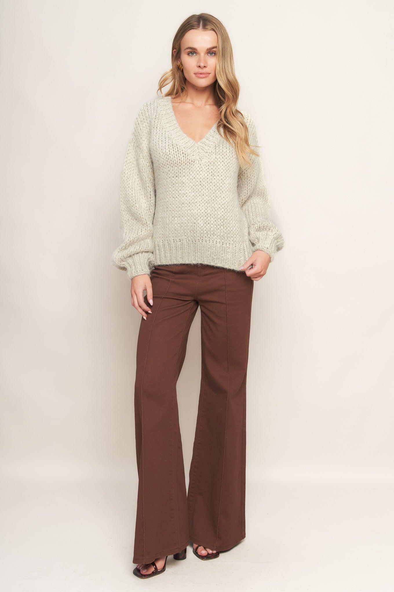 Earthy Touch Sweater Knit Top in cream gold, view 3 — Soul Flow Apparel