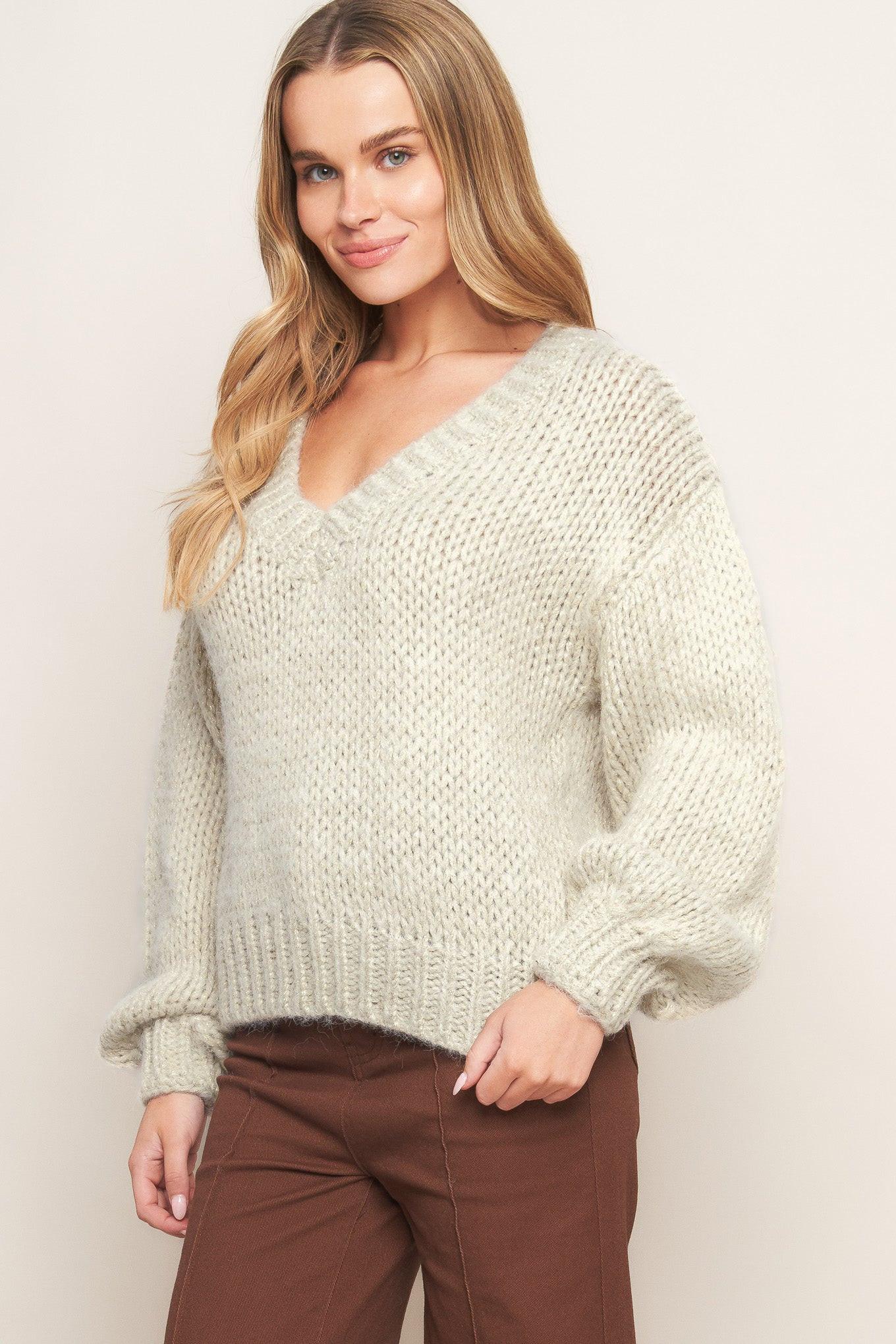 Earthy Touch Sweater Knit Top in cream gold, view 4 — Soul Flow Apparel