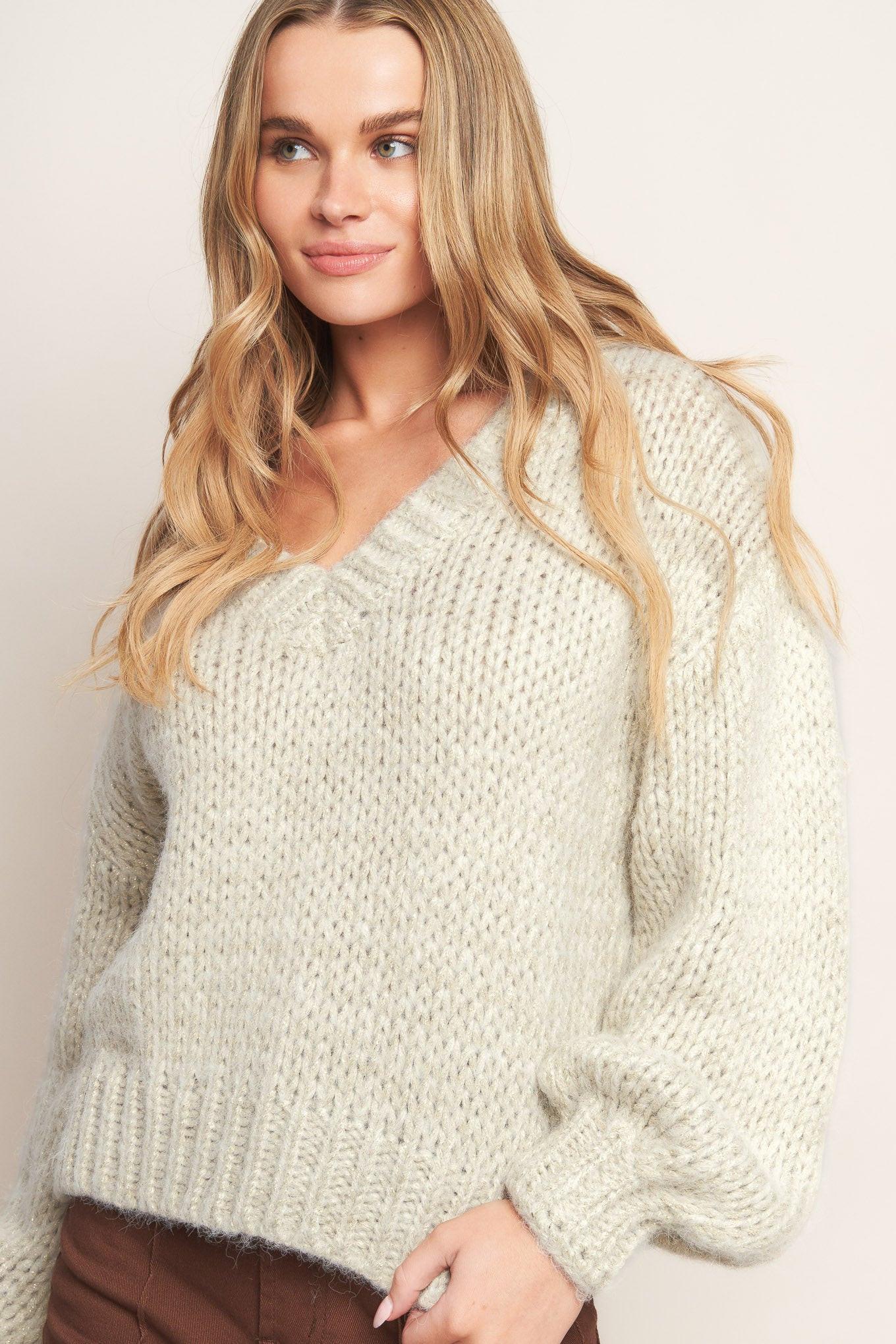 Earthy Touch Sweater Knit Top in cream gold, view 6 — Soul Flow Apparel