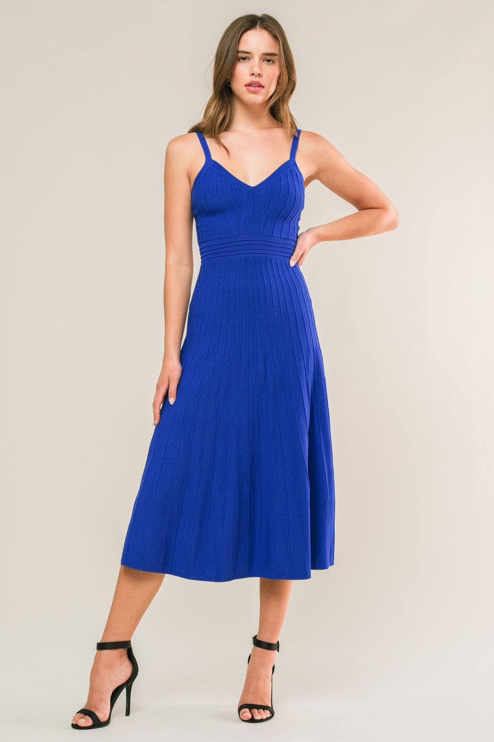 Breezy Walks Knit Midi Dress in blue, view 1 — Soul Flow Apparel