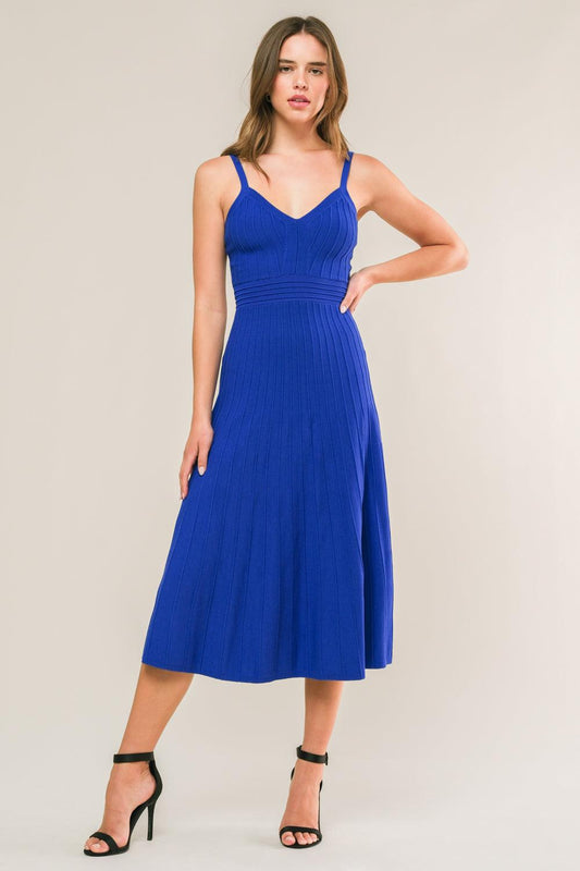 Breezy Walks Knit Midi Dress in blue, view 1 — Soul Flow Apparel