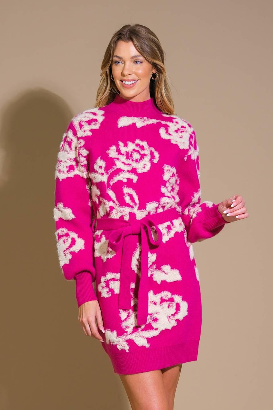 Heart on Display Sweater Mini Dress in fuchsia, view 1 — Soul Flow Apparel