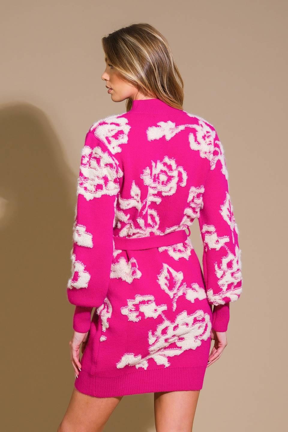 Heart on Display Sweater Mini Dress in fuchsia, view 2 — Soul Flow Apparel