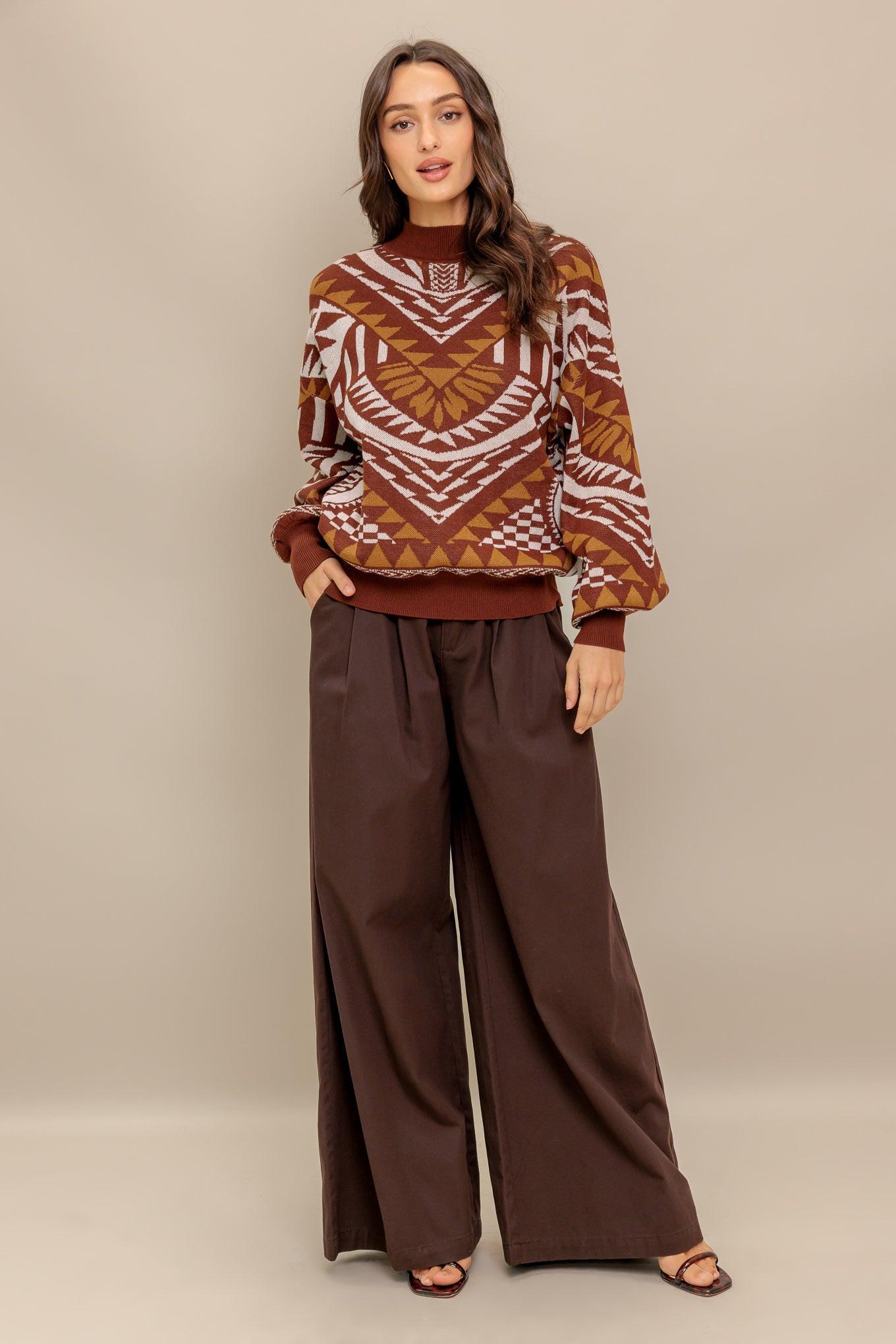 Honestly Love Pullover Sweater Top in brown, view 1 — Soul Flow Apparel