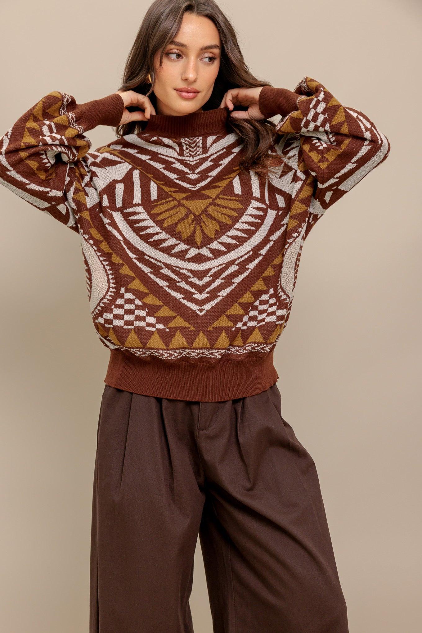 Honestly Love Pullover Sweater Top in brown, view 3 — Soul Flow Apparel