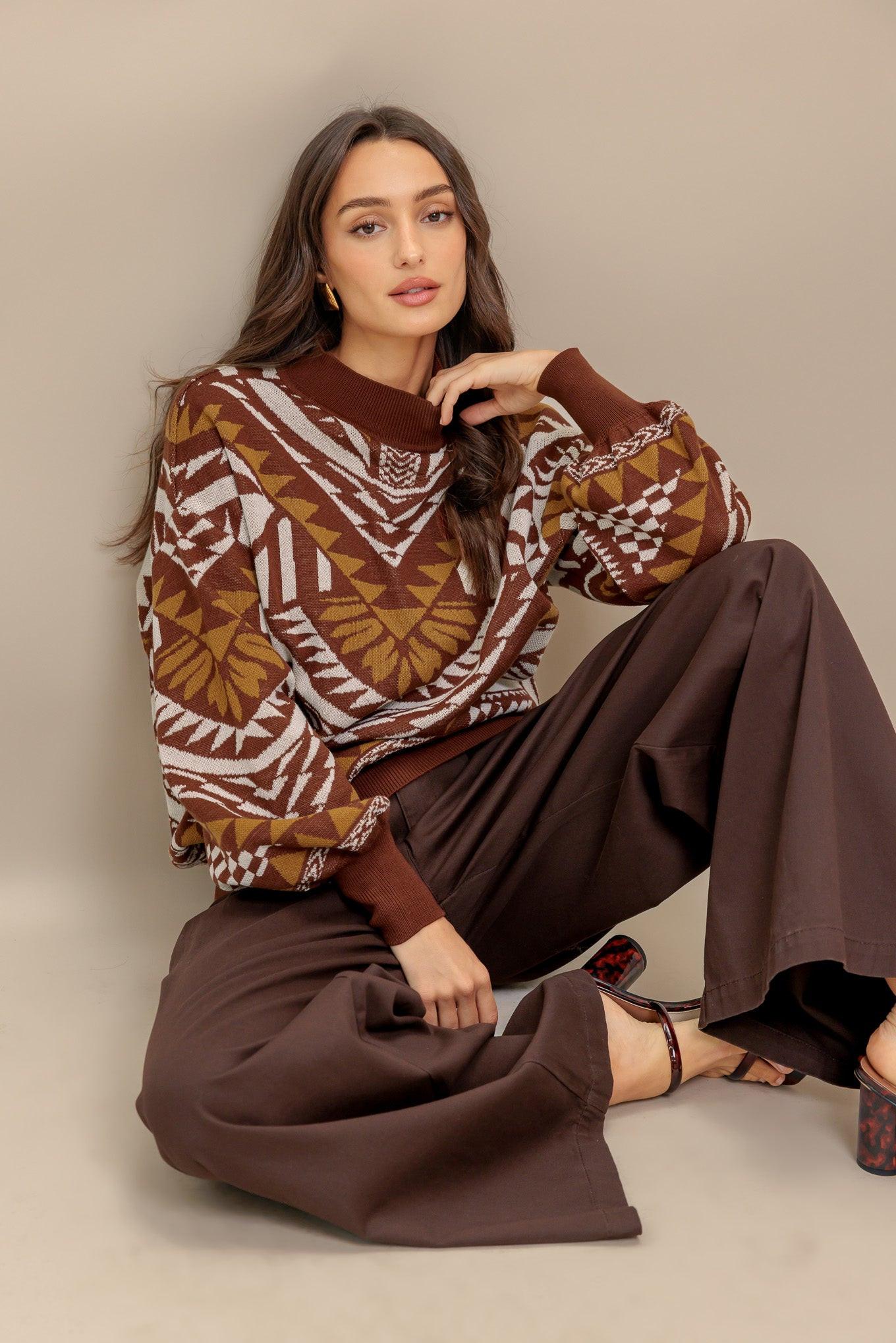 Honestly Love Pullover Sweater Top in brown, view 7 — Soul Flow Apparel