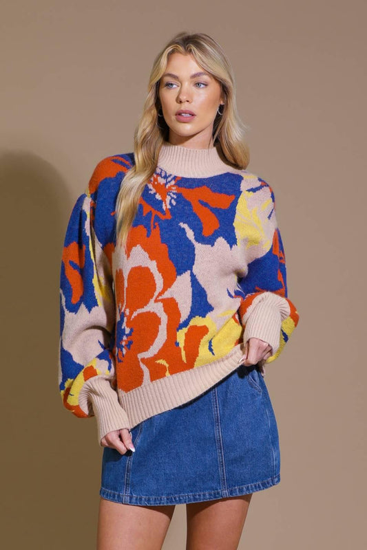 Never Lose Me Sweater Top in taupe blue, view 1 — Soul Flow Apparel