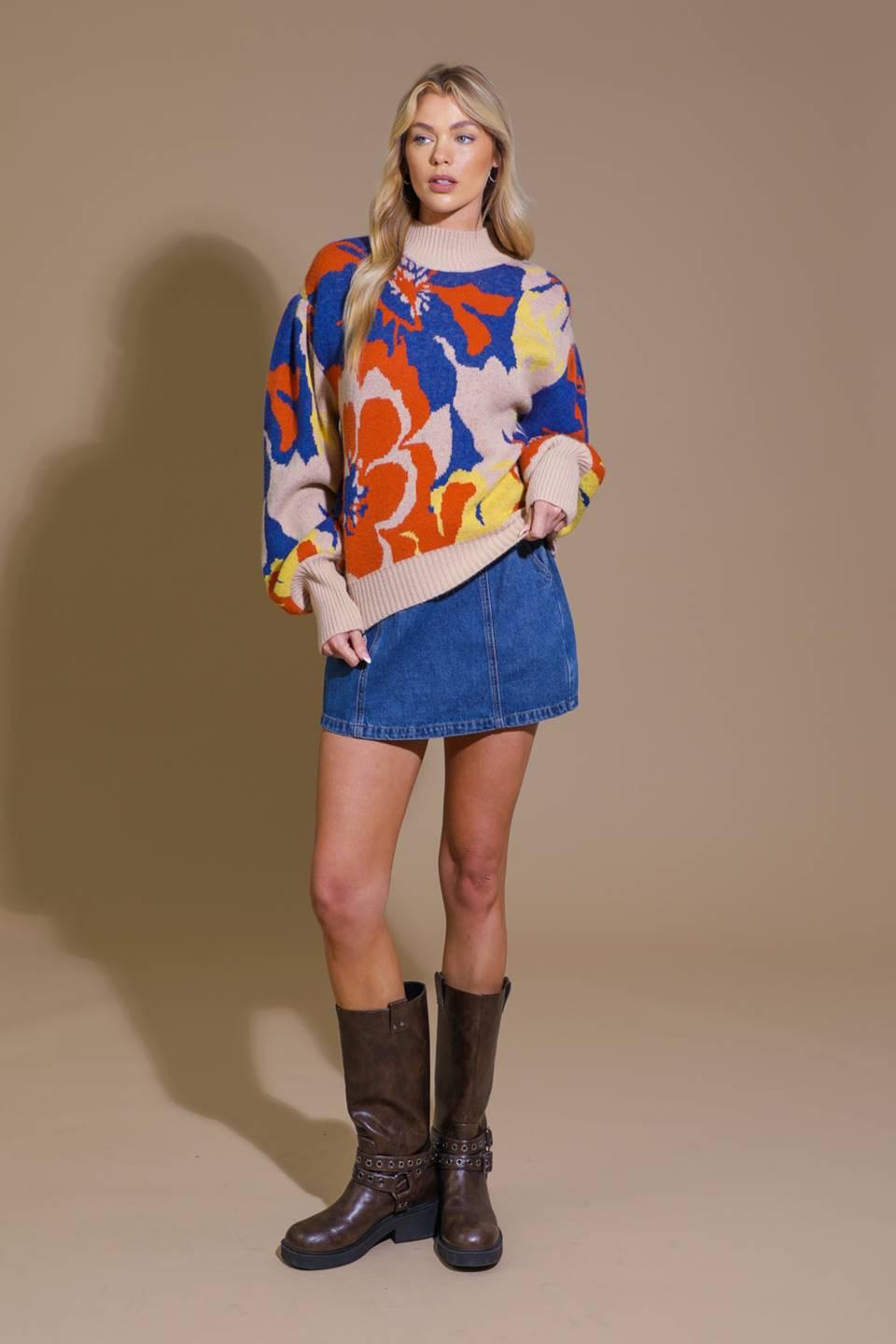 Never Lose Me Sweater Top in taupe blue, view 5 — Soul Flow Apparel