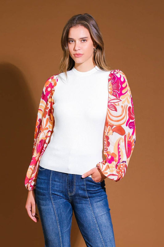Majestic Flow Sweater Woven Top in ivory, view 1 — Soul Flow Apparel