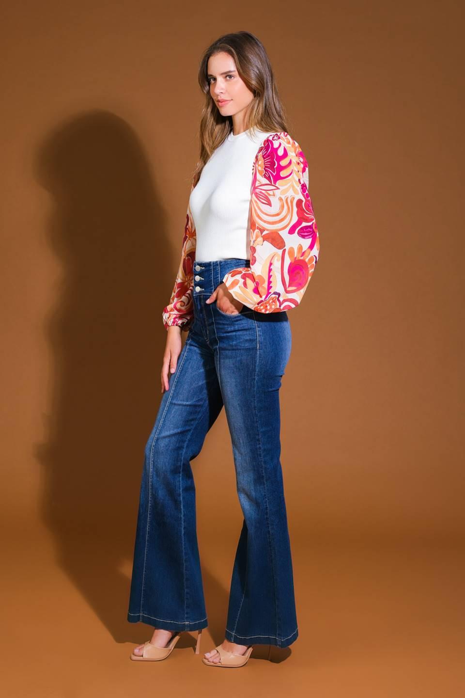 Majestic Flow Sweater Woven Top in ivory, view 3 — Soul Flow Apparel