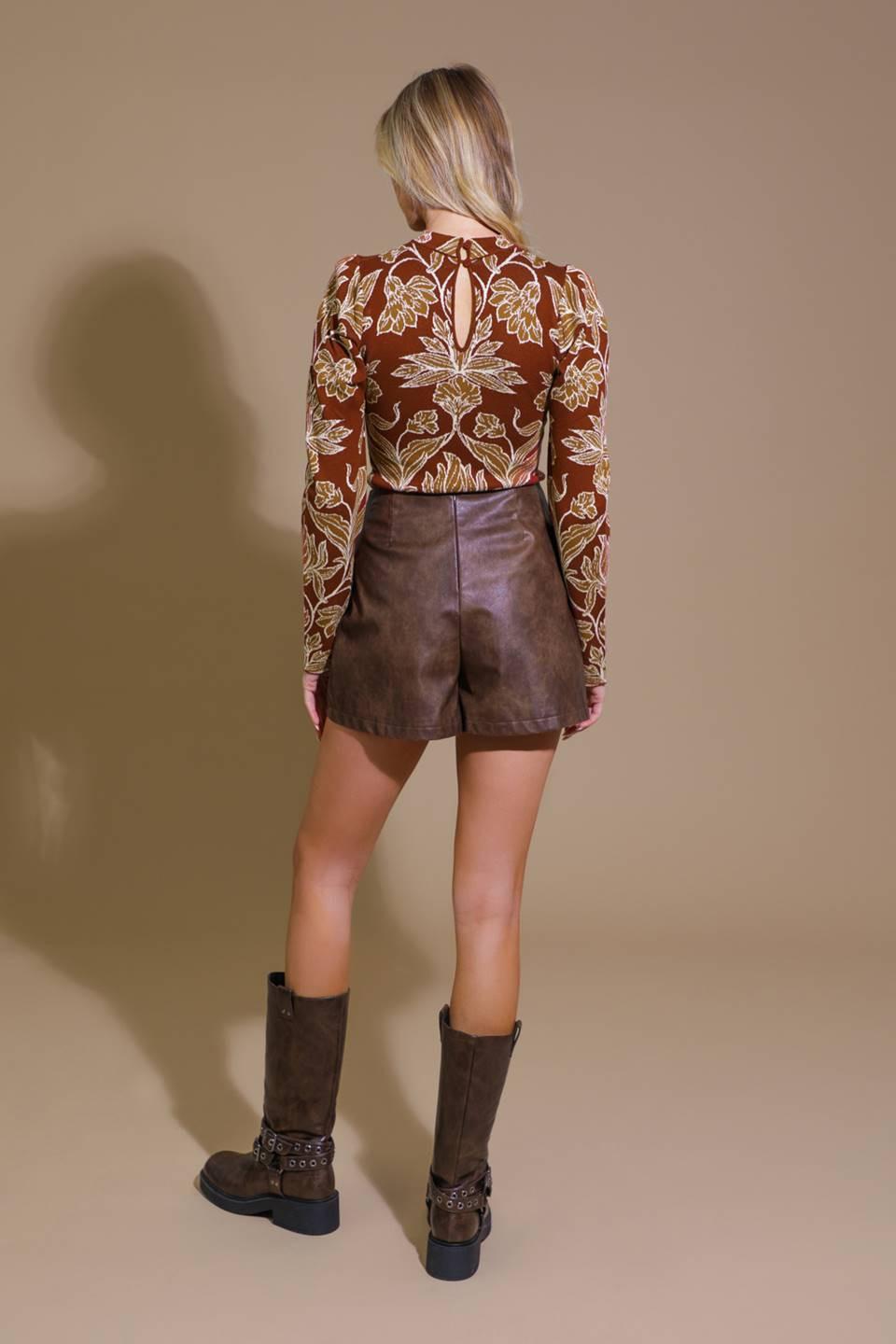 Warm Afternoons Jacquard Sweater Top in burgundy camel, view 6 — Soul Flow Apparel