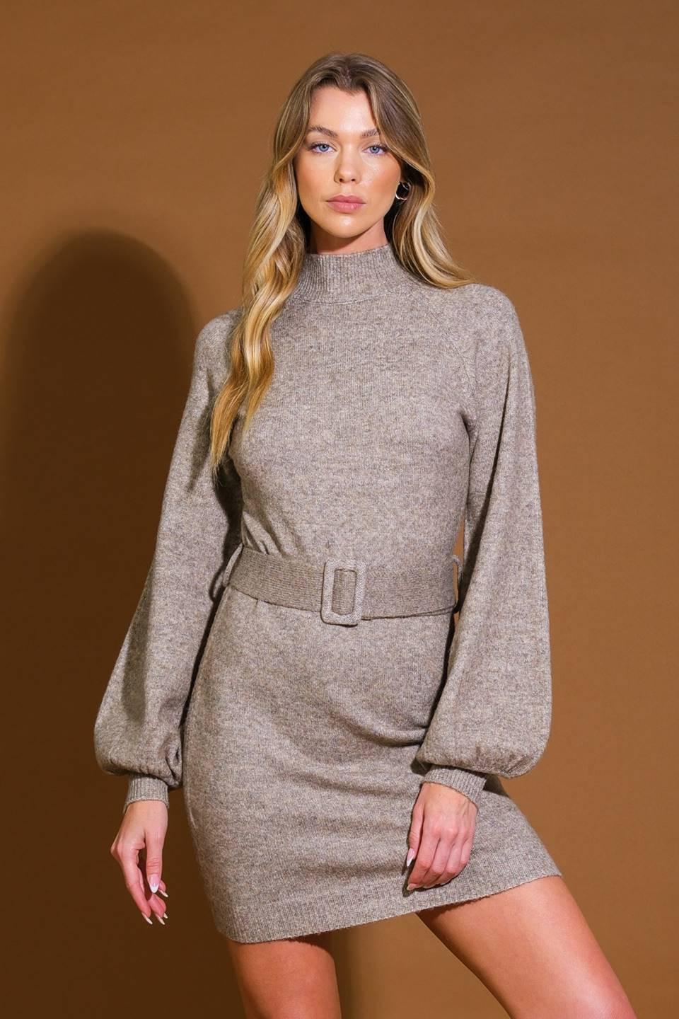Along the Shoreline Sweater Midi Dress in tan, view 1 — Soul Flow Apparel