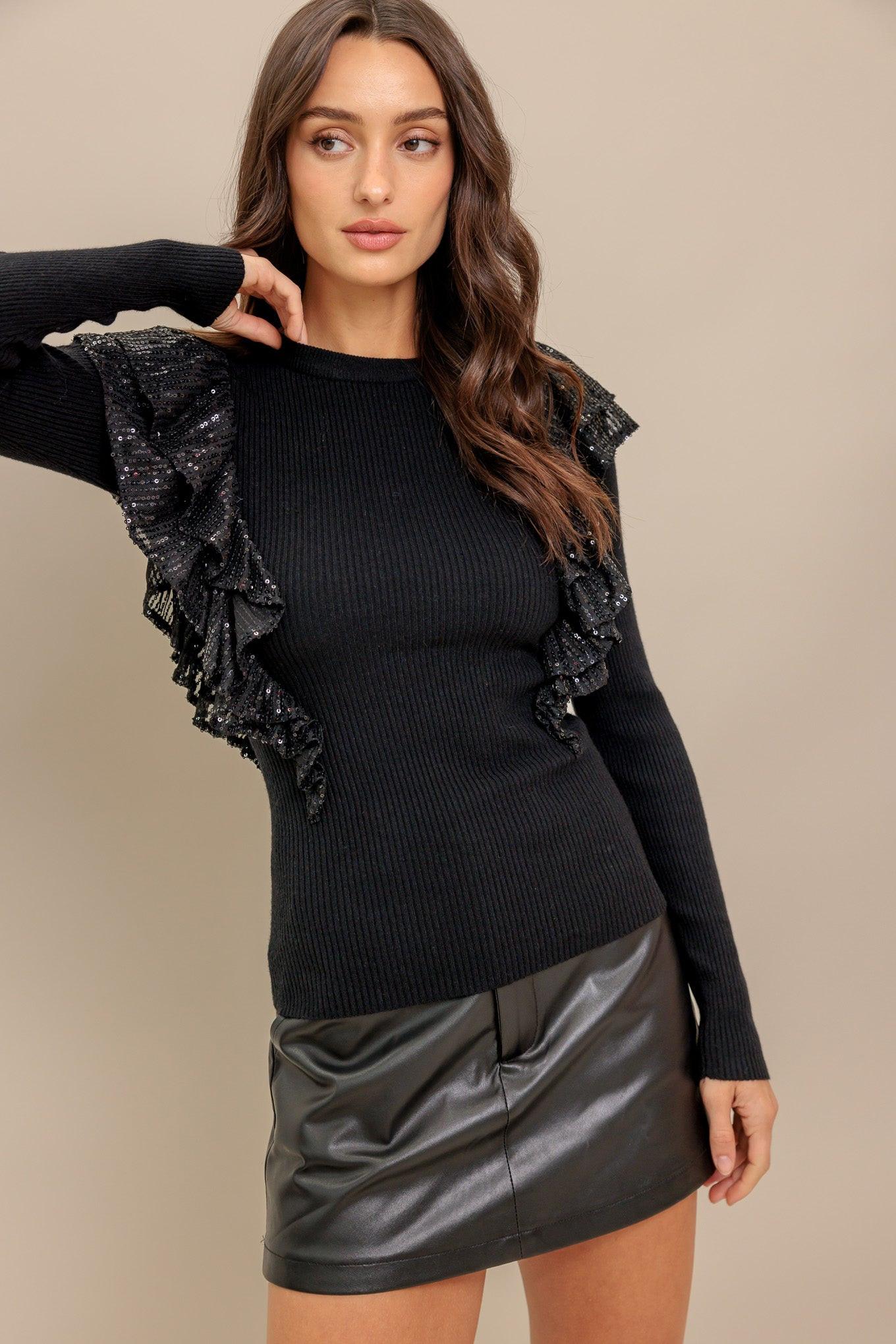 Fight the Feeling Sweater Top in black, view 1 — Soul Flow Apparel