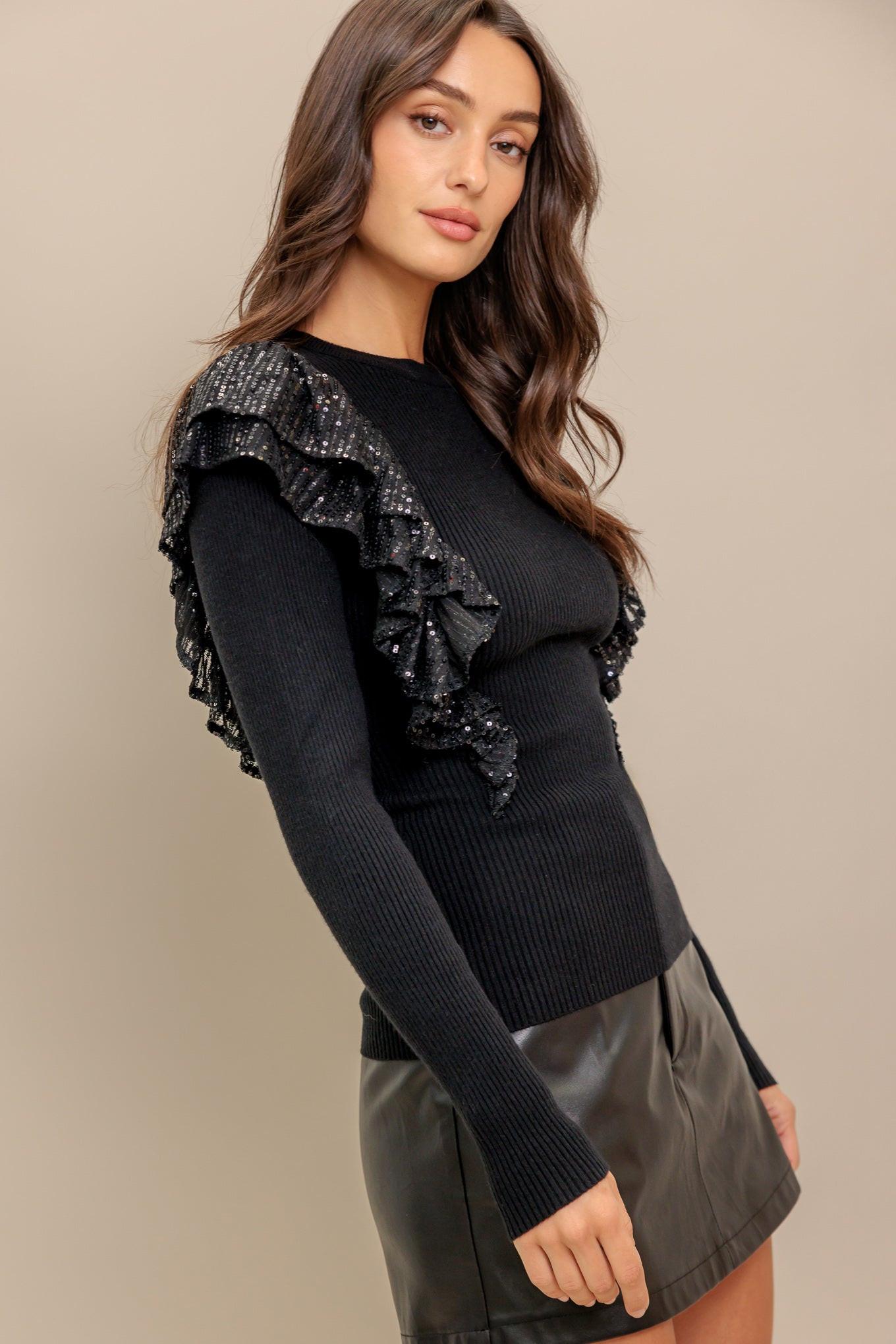 Fight the Feeling Sweater Top in black, view 3 — Soul Flow Apparel