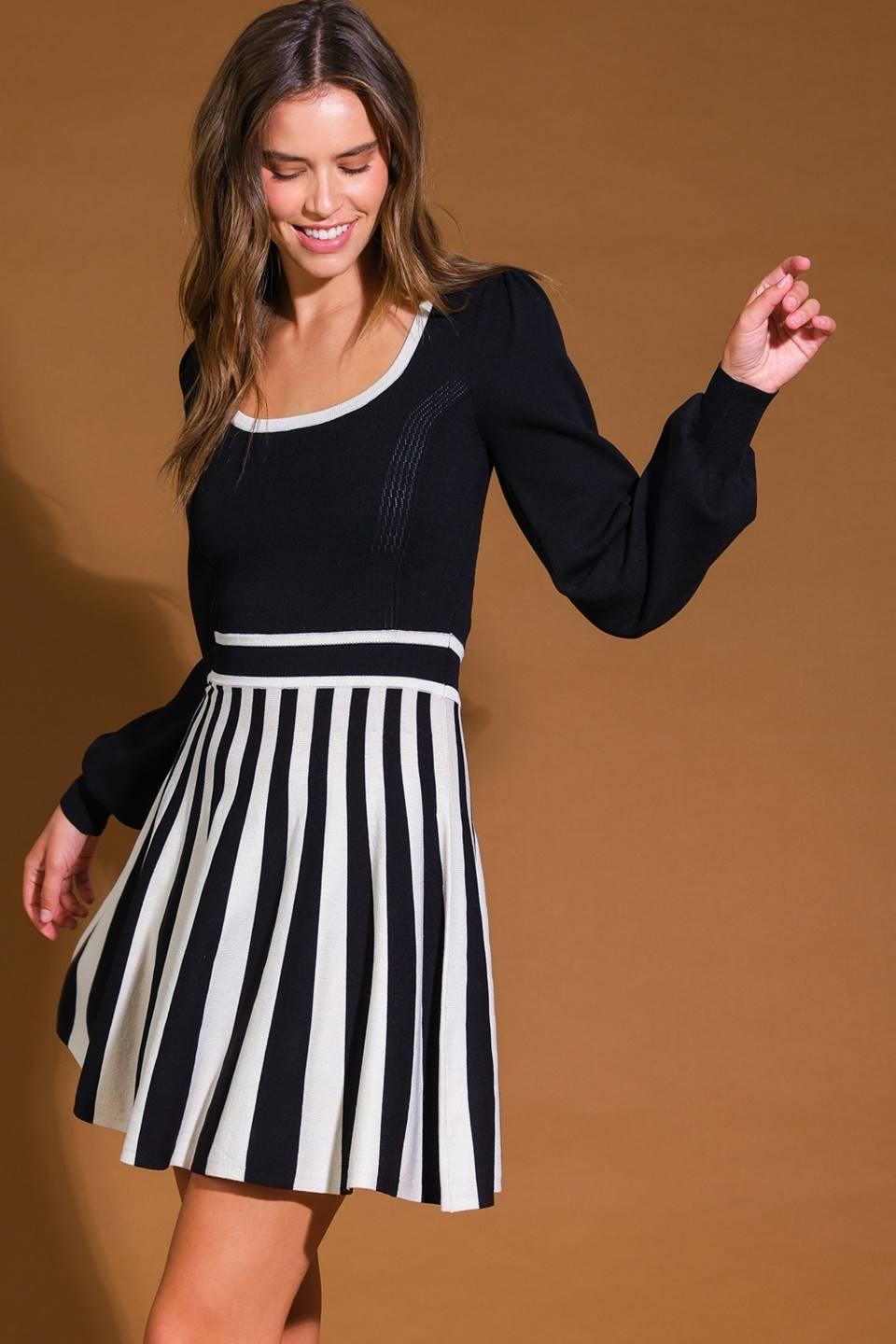 Soft Attitude Woven Mini Dress in black white, view 4 — Soul Flow Apparel