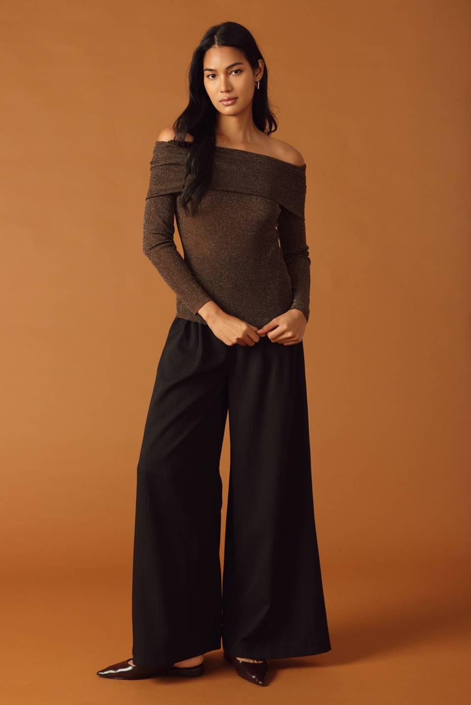 Honey Bee Sweater Top in brown metallic, view 1 — Soul Flow Apparel