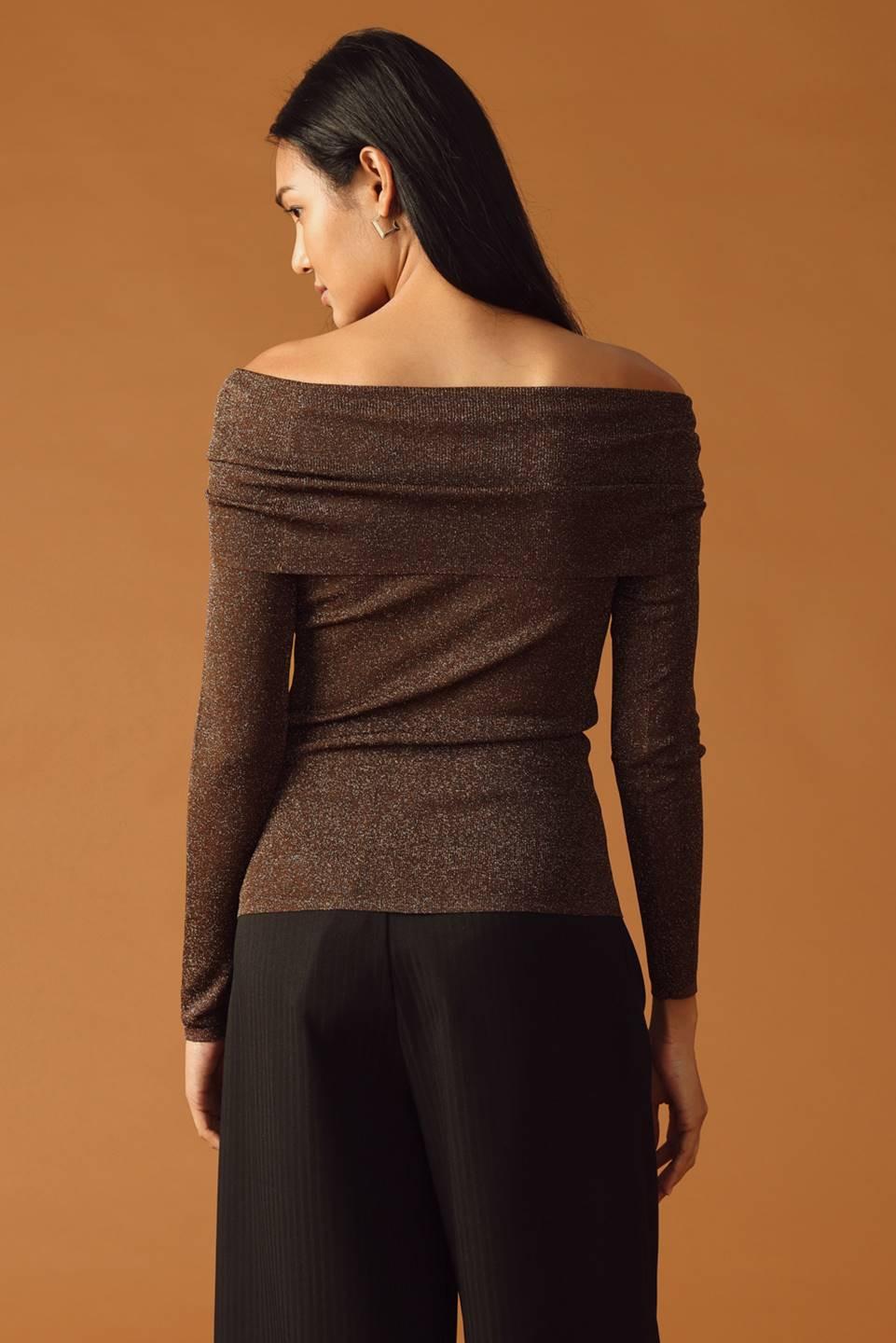 Honey Bee Sweater Top in brown metallic, view 3 — Soul Flow Apparel
