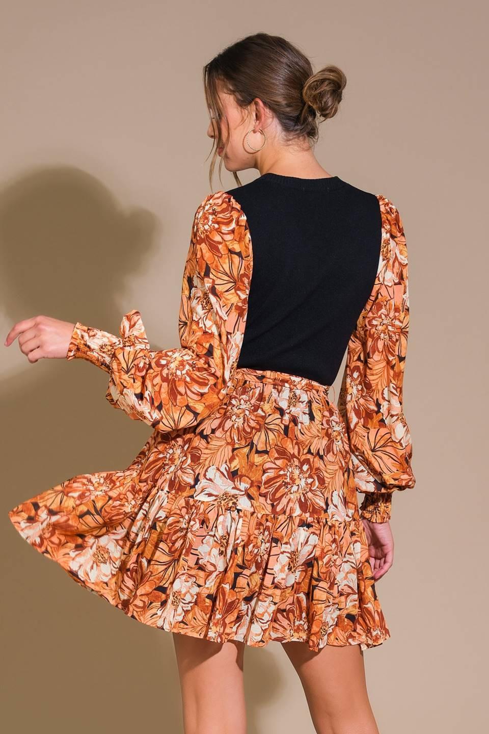 Flirty Dreamer Sweater Mini Dress in black brown, view 2 — Soul Flow Apparel