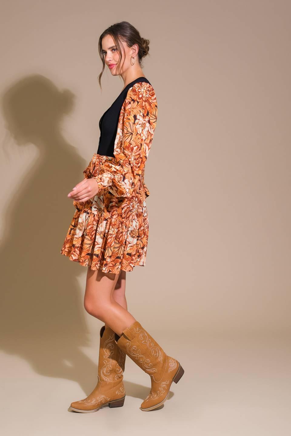 Flirty Dreamer Sweater Mini Dress in black brown, view 3 — Soul Flow Apparel