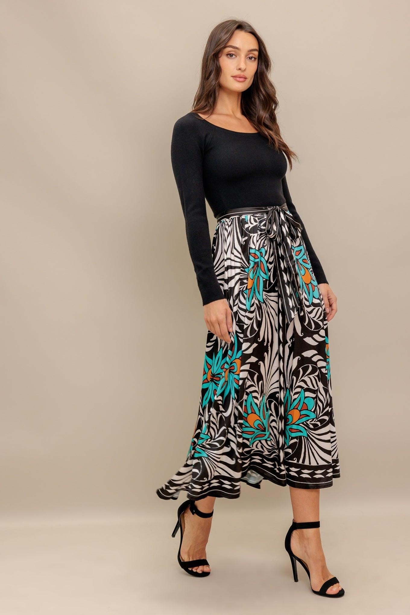 Sunburst Garden Black Midi Dress, view 3 — Soul Flow Apparel