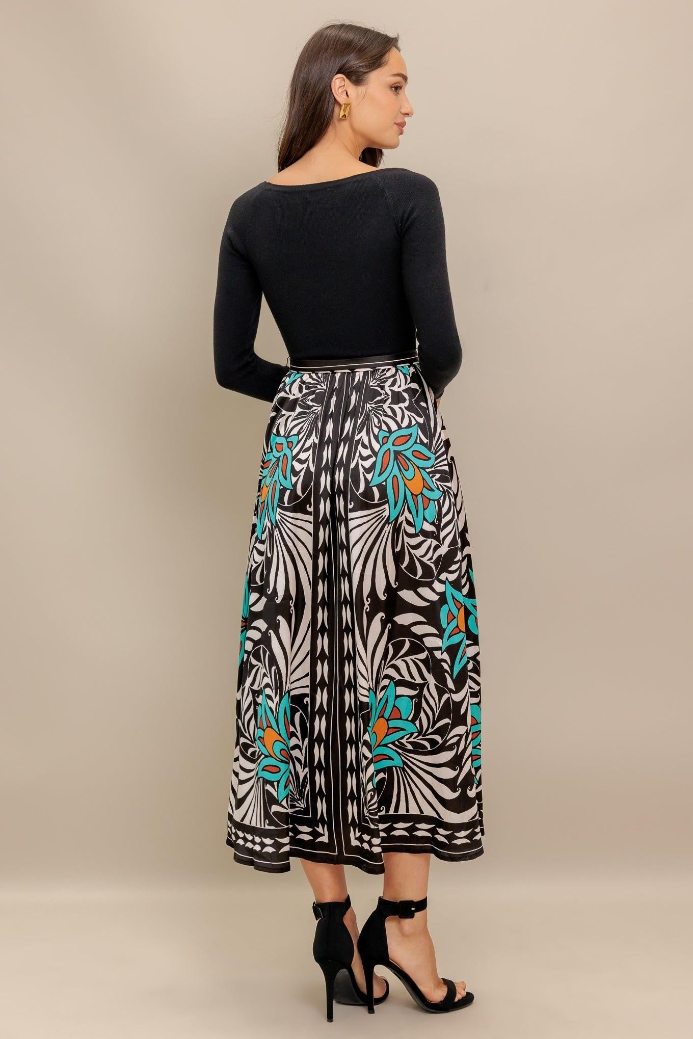 Sunburst Garden Black Midi Dress, view 4 — Soul Flow Apparel