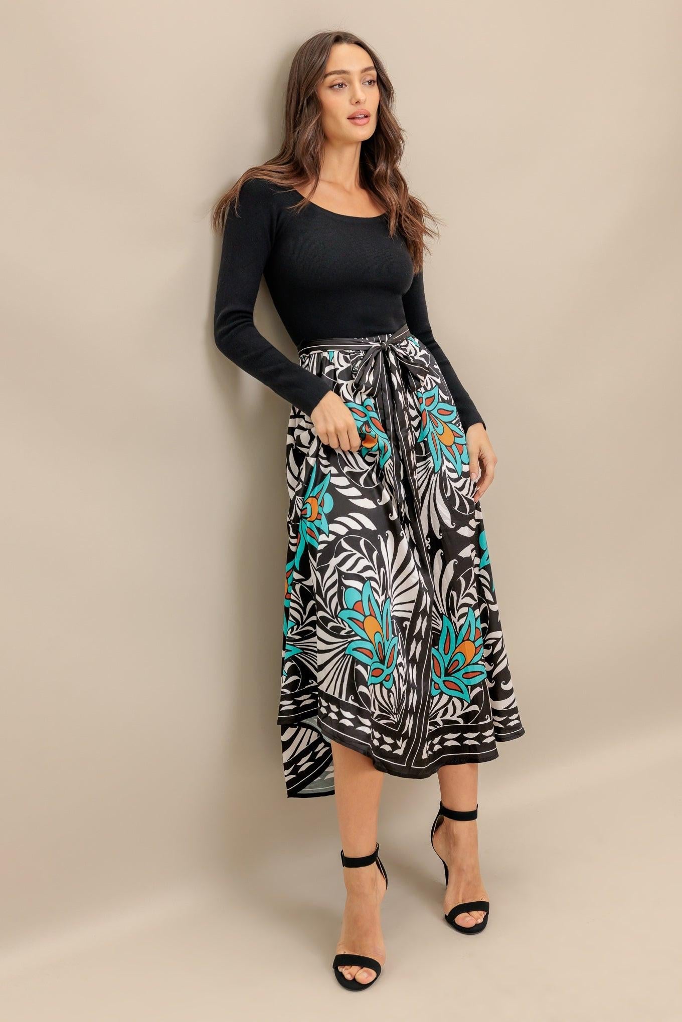 Sunburst Garden Black Midi Dress, view 5 — Soul Flow Apparel