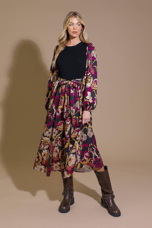 Crushing on Cozy Woven Midi Dress in black magenta, view 1 — Soul Flow Apparel