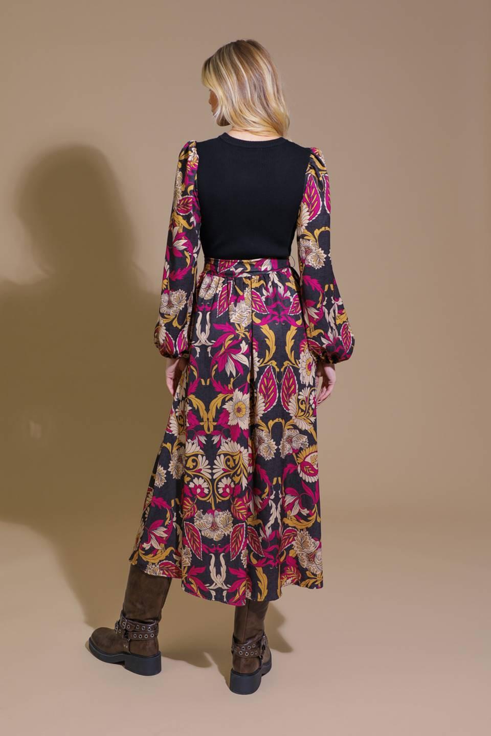 Crushing on Cozy Woven Midi Dress in black magenta, view 2 — Soul Flow Apparel
