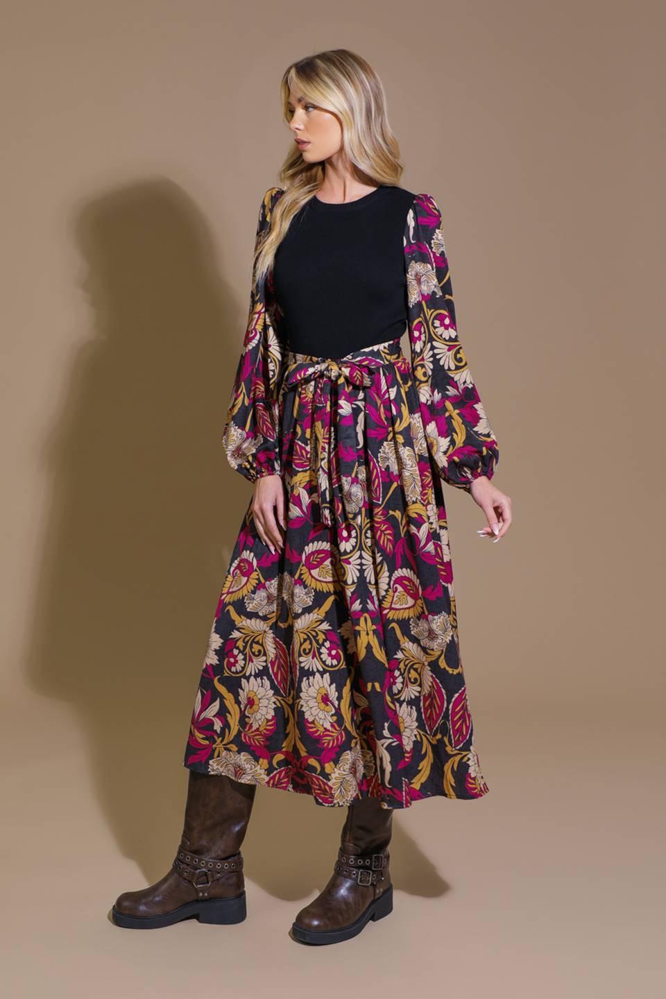 Crushing on Cozy Woven Midi Dress in black magenta, view 3 — Soul Flow Apparel