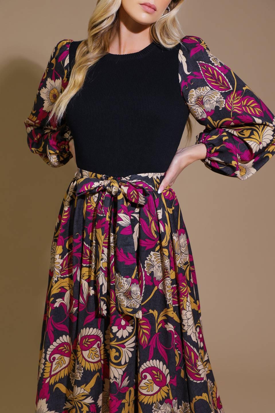 Crushing on Cozy Woven Midi Dress in black magenta, view 4 — Soul Flow Apparel
