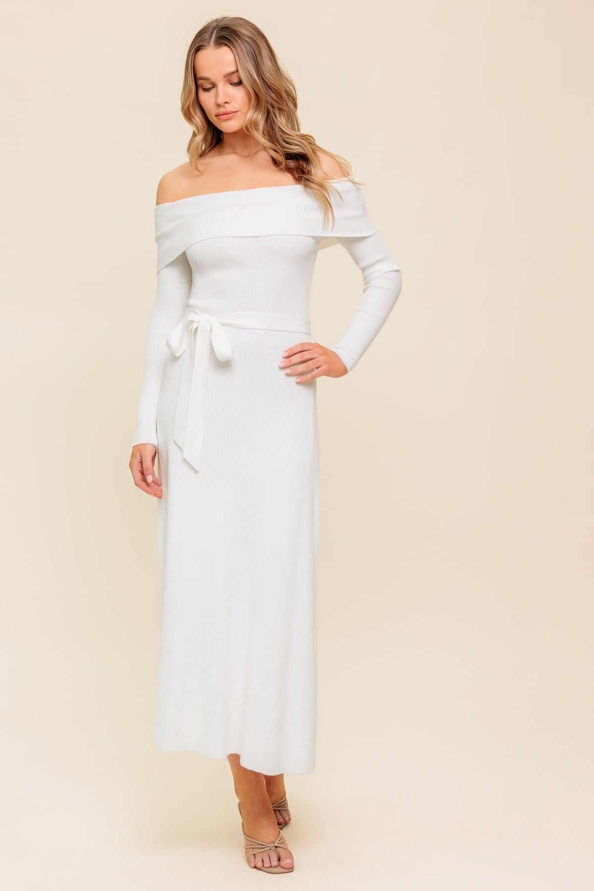 All a Fantasy Sweater Midi Dress in ivory, view 1 — Soul Flow Apparel