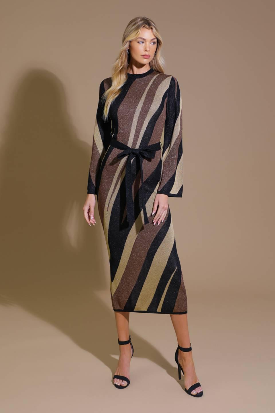 Put on a Smile Midi Sweater Dress in black brown, view 1 — Soul Flow Apparel