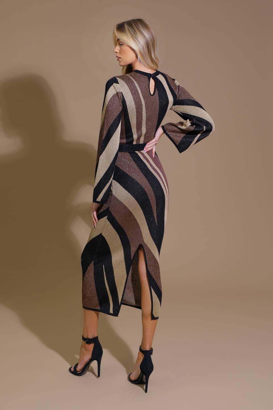 Put on a Smile Midi Sweater Dress in black brown, view 2 — Soul Flow Apparel