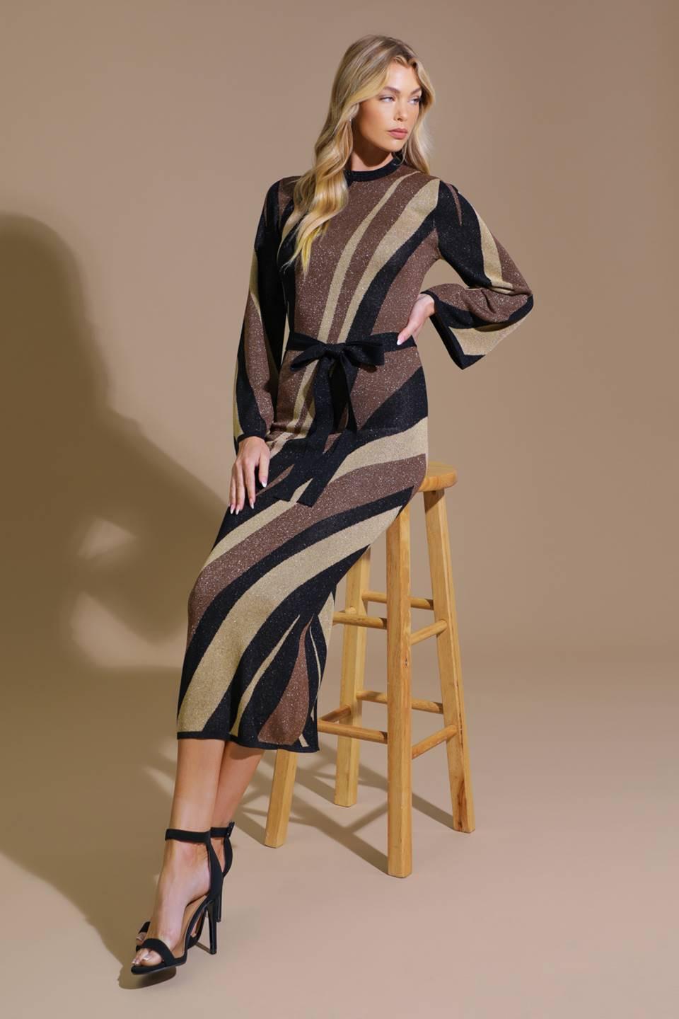 Put on a Smile Midi Sweater Dress in black brown, view 4 — Soul Flow Apparel