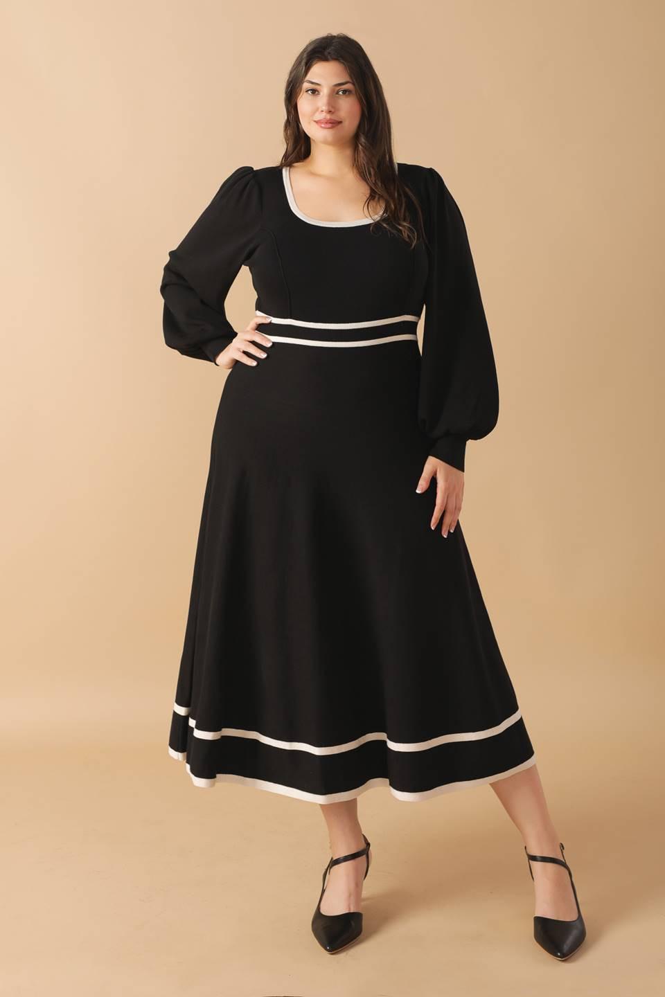 Caught Up Sweater Midi Dress in black ivory, view 1 — Soul Flow Apparel