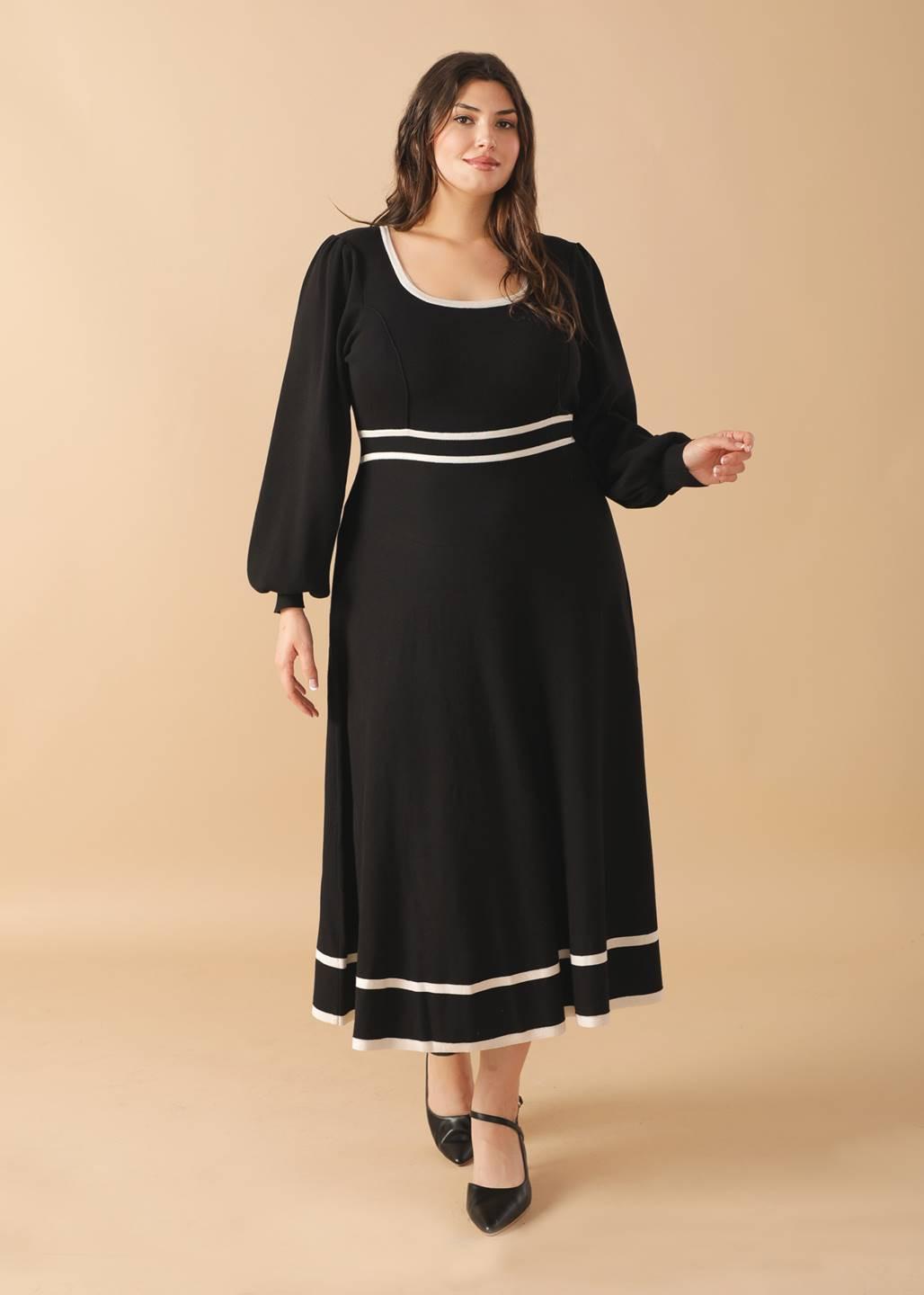 Caught Up Sweater Midi Dress in black ivory, view 2 — Soul Flow Apparel