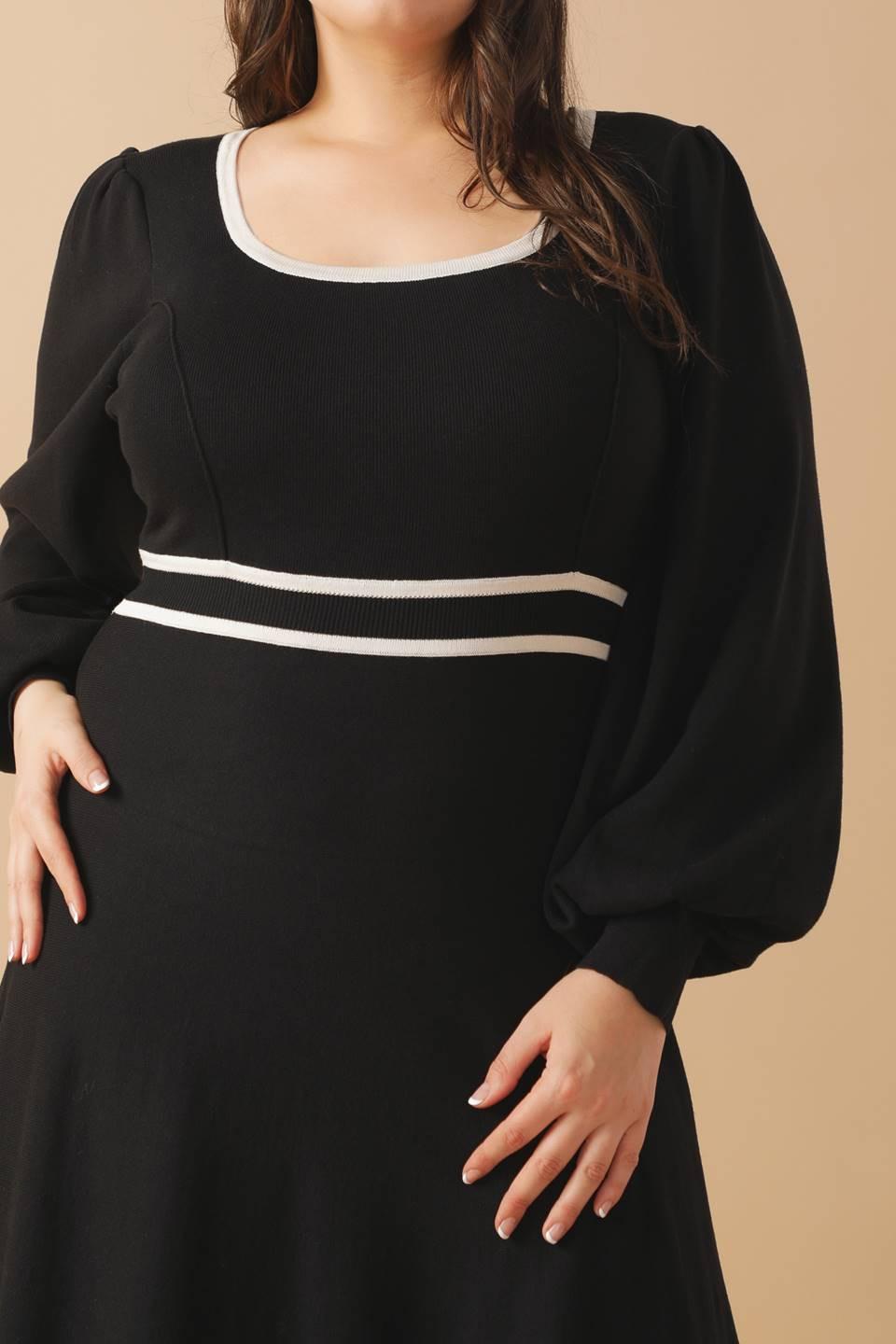 Caught Up Sweater Midi Dress in black ivory, view 4 — Soul Flow Apparel